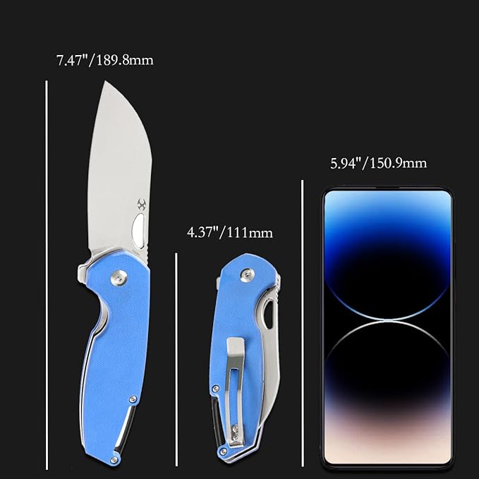 KANSEPT Model 6 Pocket Folding Knives EDC Camping Folding Knife 3.1'' Bead Blasted 154CM Material Pocket Folding Knife with Blue G10 Handle Everyday Carry Folding Knife T1022A3
