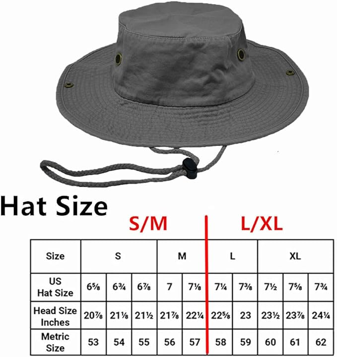 Glory Max Washed Cotton Bucket Hat with Chin Strap Fishing Sun Safari Boonie Cap