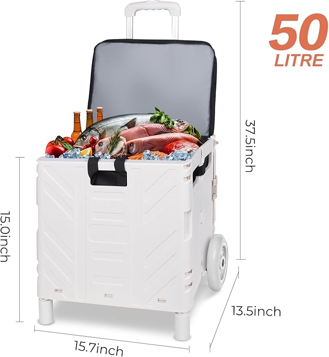 Cooler Bag Wheeled,Large Insulated Rolling Cooler Collapsible Leakproof Portable Hard Framed Ice Packs for Camping Picnic Beach Travel