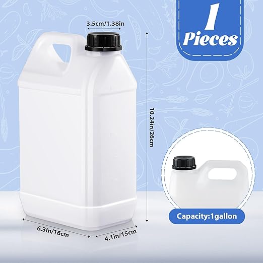 1 Pcs 1 Gallon Plastic Jug with Lids Square Empty Storage Containers HDPE Carboy Plastic Jar Containers for Water Beverage Oil Liquids (Translucent Color)