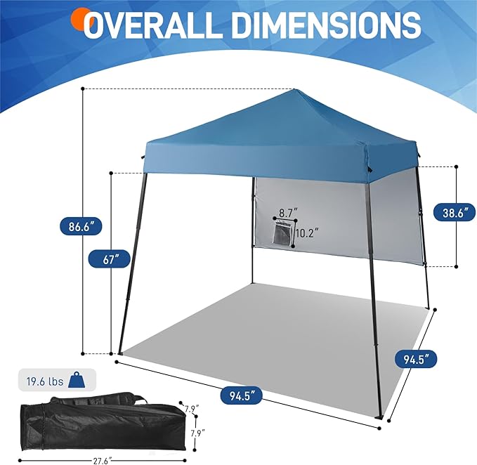 Outvita 6'x6' Pop Up Canopy Tent Commercial Instant Gazebo Tent, Waterproof & UV Protection Canopy Tent with Slant Legs & 1pc sidewall for Party Wedding Birthday BBQ Events