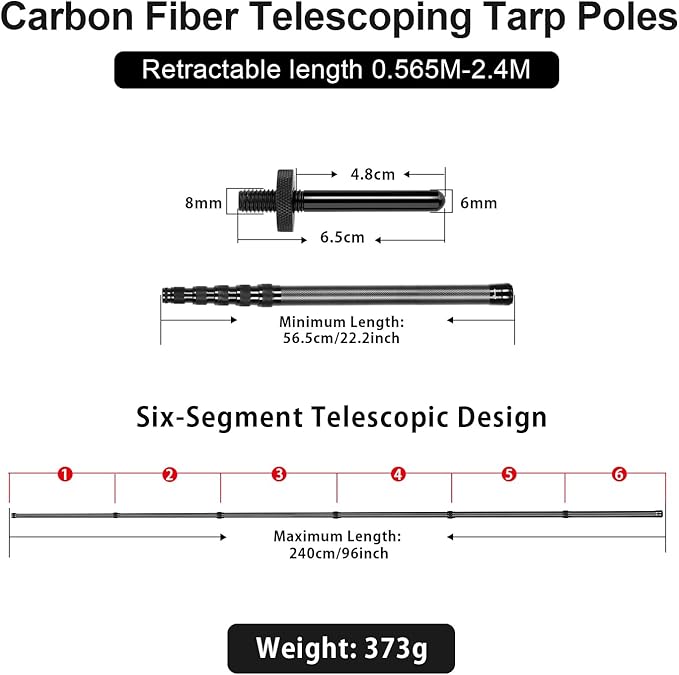 Telescoping Tarp Poles Heavy Duty Adjustable, Carbon Fiber Tent Poles, Portable & Lightweight for Tent Fly, Awning, Outdoor Camping, Hiking 7.9FT