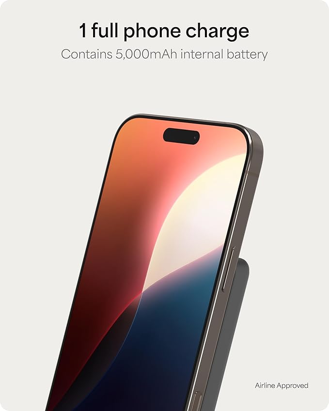 Mophie Powerstation Wireless Slim 5,000mAh Power Bank – MagSafe Compatible, 15W Qi2-Certified, 20W USB-C PD Fast Charging, Ultra-Thin Battery Pack for iPhone, Android, Travel & Airplane Use
