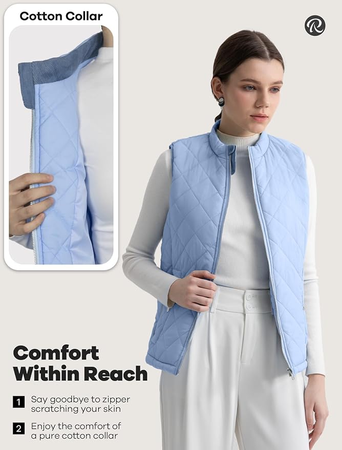 Women's Vest, Quilted Puffer Water-Resistant Zip With Pockets