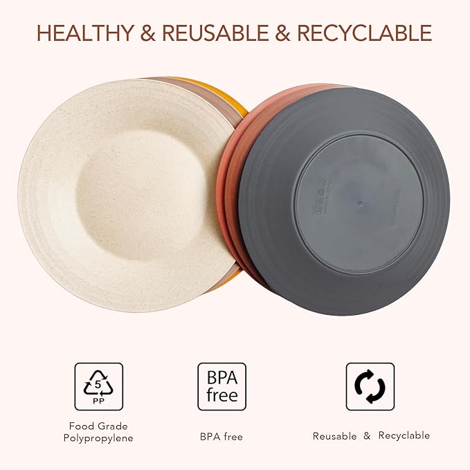 greenandlife 10inch/6pcs Dishwasher & Microwave Safe Wheat Straw Plates, Alternative for Plastic Plates, Lightweight Reusable Unbreakable Dinner Plates, Non-toxin, BPA Free for Kids Adults