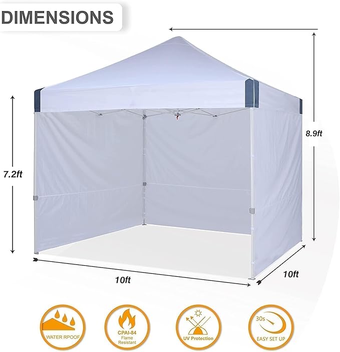 10x10 pop up Canopy Tent, Outdoor Patio Canopy Tent with sidewalls, Heavy Duty Commercial Instant Canopy Tent with Sand Bags for Deck, Party, Camping, Backyard, Playground, White