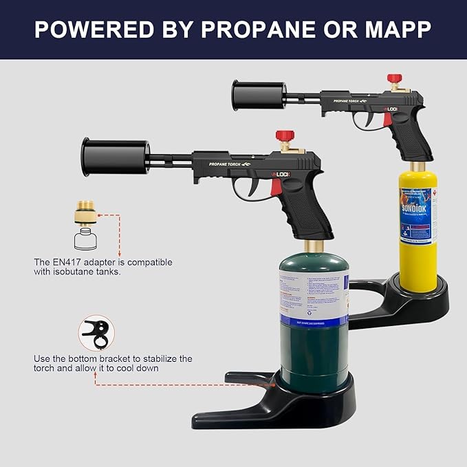 TONYFUL Powerful Propane Torch Grill Gun, Sous Vide, Adjustable Flamethrower Fire Gun with Safety Lock, Charcoal Torch Campfire Starter, Cooking Torch for Searing Steak & BBQ(Tank Not Included)