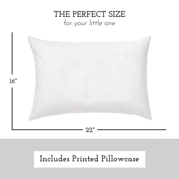 Little Sleepy Head Youth Pillow with Pillowcase 16x22, Soft Jumbo Toddler Pillow & Hypoallergenic Pillowcase - Best Kids Pillows for Sleeping, Perfect Kids Travel Pillow (Gray)