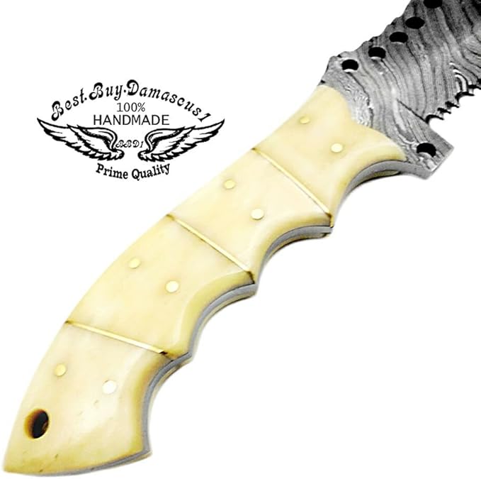 Camel Bone 9.5'' Tracker Knife - Fixed Blade Handmade Damascus Steel Outdoors & Sports Camping Hunting Knife