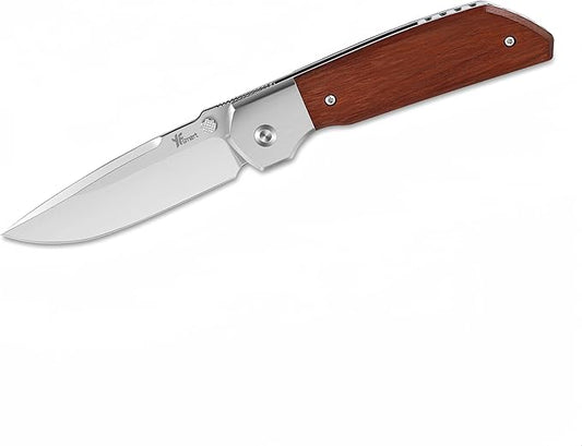 Small Folding Pocket Knife, Drop-Point D2 Blade, Sturdy Wooden Handle, Deep Carry Pocket Clip – Ideal for Camping, Hunting, Hiking & EDC, Gift for Women, Men