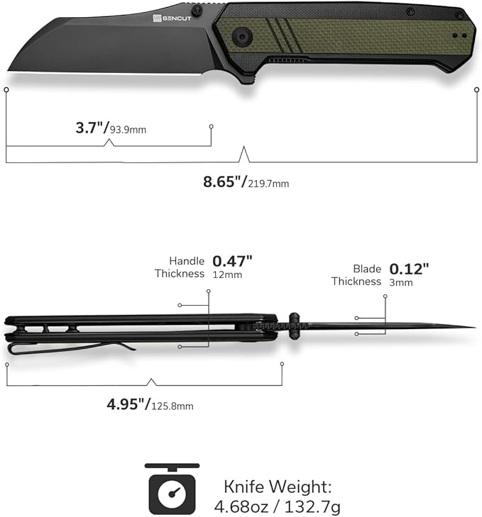 SENCUT Draxor Folding Pocket Knife for EDC, Camping Knife with 3.7'' 9Cr18MoV Blade & G10 Handle, Gift for Men Women (Green)