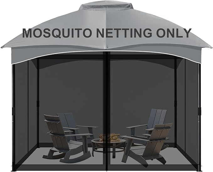 COWVIE Gazebo Replacement Netting Screen, 10' x 10' Universal Gazebo 4-Panel Mosquito Net Sidewalls with Double Zippers for Outdoor Patio (Only Netting)