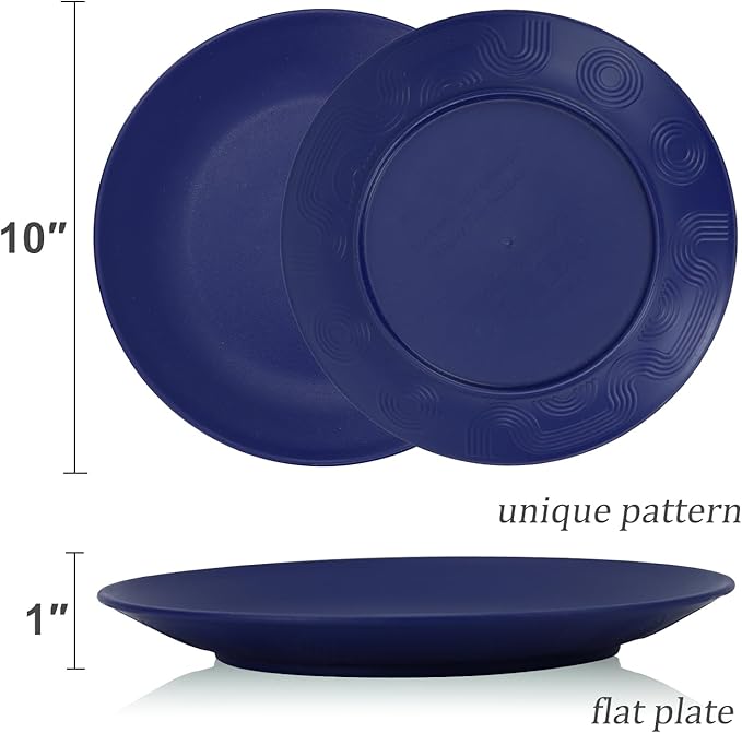 Wheat Straw Dinner Plates 10 Inch Unbreakable Set of 8 - Dishwasher & Microwave Safe Plastic Plates Reusable - Lightweight Plates for kitchen,camping,salad,appetizer - Ocean Series