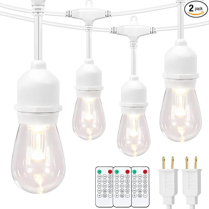 Mlambert 3 Color Outdoor LED Dimmable String Lights with Remotes, Plug in 96FT(2x48FT) Waterproof Shatterproof LED Lights for Patio Pergola-White Cord