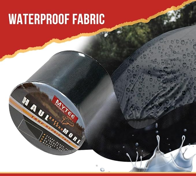 Mytee Products 8.8 oz Waterproof Black Vinyl Tarp Repair Tape 4 Inch x 25 FT with Heavy Duty Adhesive Backing - Tarp Repair Kit