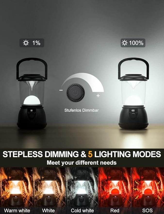 Camping Lantern Rechargeable, Up to 336H Running Time Super Tent Light, 15000mAh/1500LM Emergency Light for Hurricane, Power Outages, Home, Hiking, IPX5 Water-Resistant