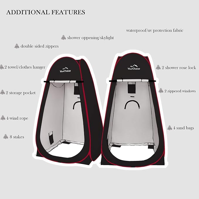Your Choice XL Pop Up Privacy Shower Tent - Portable Changing Tent for Camping, Beach & Poolside - 82.6" Tall Double Storage Pockets & Carry Bag