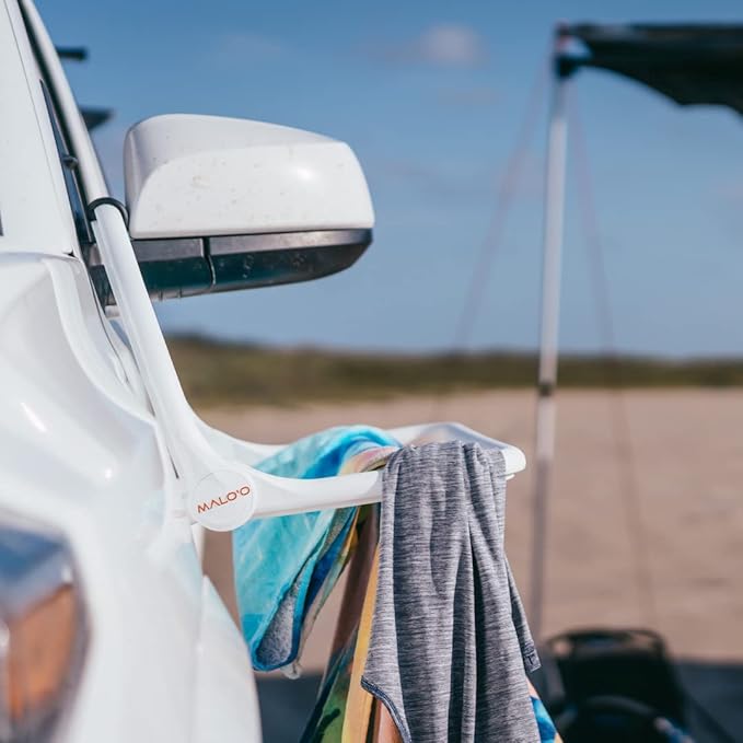 Malo'o Portable Drying Rack – Perfect for Wetsuit Drying, Camping, Fishing & Scuba Gear. The Heavy Duty Hangers Have 2 Drying Bars for Wet Suits or Hockey Gear and can Hang Off The Side View Mirror