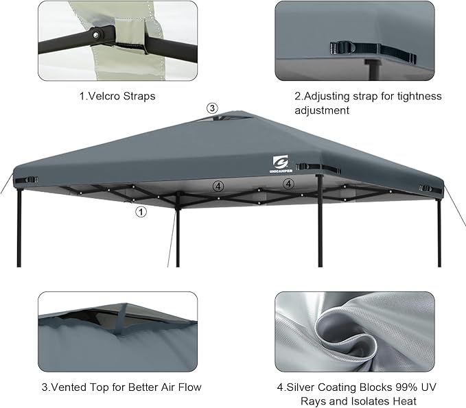 10x10 Pop Up Canopy Replacement Top Cover with Air Vent for Straight Leg Canopy Tent, Waterproof for Outdoor Garden Patio Camping Sun Shade(Top Only) (Light Gray, 1)