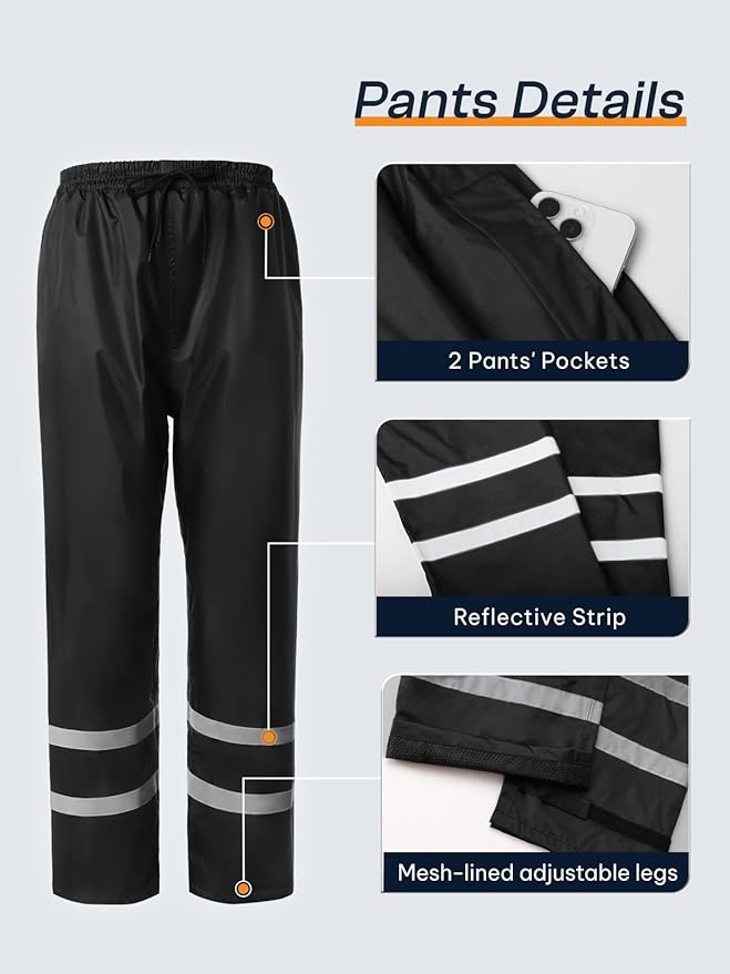 Men's Rain Suit High Visibility Reflective Work Rain Jacket Pants for All Sport Farm Fishing Motorcycle