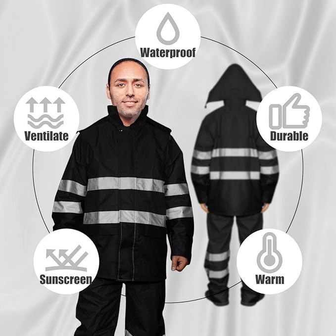 Men's Hi Vis Rain Jacket, Class 3 High Visibility Rain Gear for Men and Women, Waterproof Rain Suits, Internal Mesh,Zipper