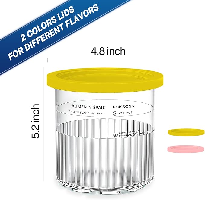 For Ninja Creami Deluxe NC500 NC501 Series Ice Cream Makers, BPA-Free & Dishwasher Safe, 24oz Pints with Lids 2 Pack, Replacement Creami Deluxe Pint Containers(Yellow&Pink)