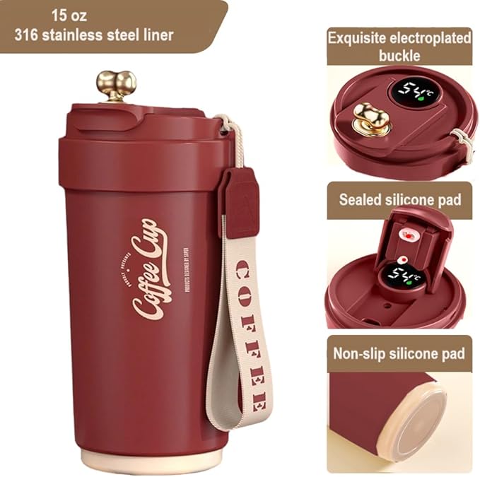 Coffee cup,Insulated Travel Coffee Mug Spill Proof Leak Proof Portable To Go Camping Stainless Steel Coffee Tumbler Reusable Coffee Cups with Lids Thermos for Hot and Cold Drink (Modern Red)