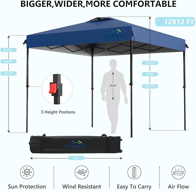 12X12 Pop Up Canopy Tent with 3 Sidewalls,Easy Up Canopy,Commercial Instant Shelter,Heavy Duty One Person Set Up Event Tent,Blue