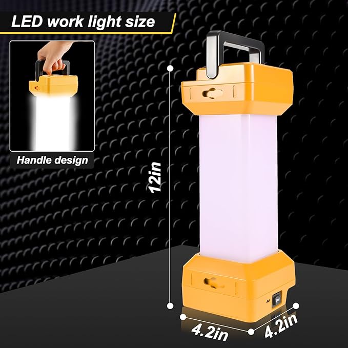 2900LM Led Work Light for Dewalt 20V MAX Battery Portable Camping Light Rechargeable, Flood Light with Type-C 20W Fast Charging, Shockproof Lighting, Low-Voltage Protection( NO Battery)