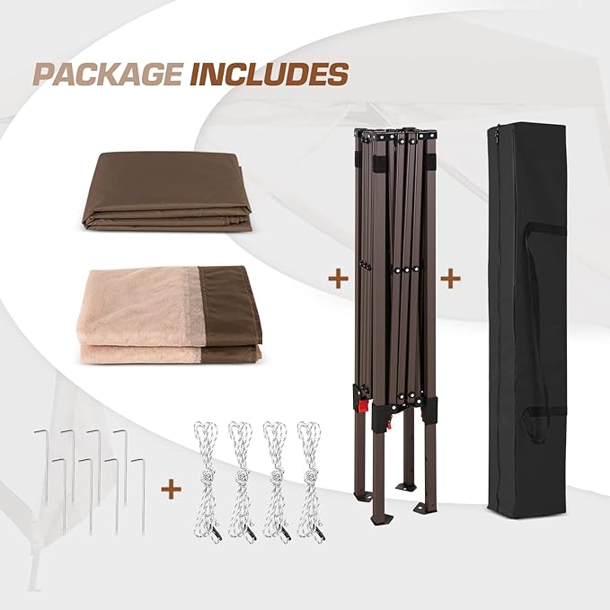 EAGLE PEAK 10x10 Slant Leg Easy Setup Pop Up Canopy Tent with Mosquito Netting 64 sqft of Shade, Brown