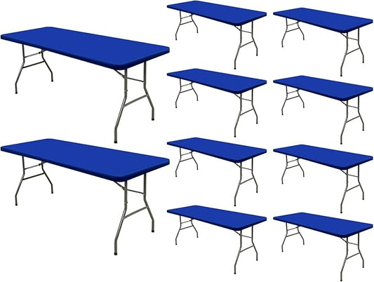 Picnic Table Cover 10 Pack Elastic Fitted Tablecloths for 8 Foot Rectangle Tables Waterproof Stretch Washable Patio Folding Outdoor Spandex Table Cloth Camping Banquet Parties (Royal Blue,30" x 96")