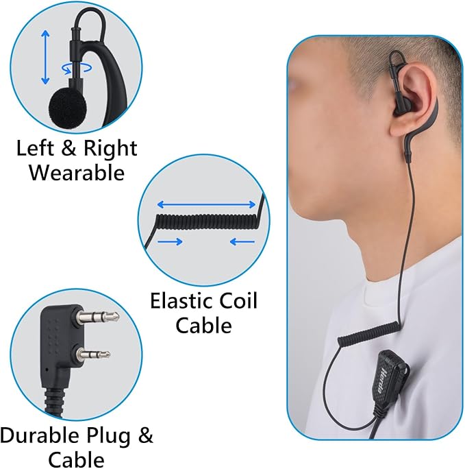 Herda (Pack of 10) Noise Reduction Walkie Talkie Earpiece with Mic, K1 2-Pin Split-Wire Surveillance Earpiece, Compatible with Kenwood, pxton, Baofeng, Retevis Two Way Radio, 2 Way Radio Headset
