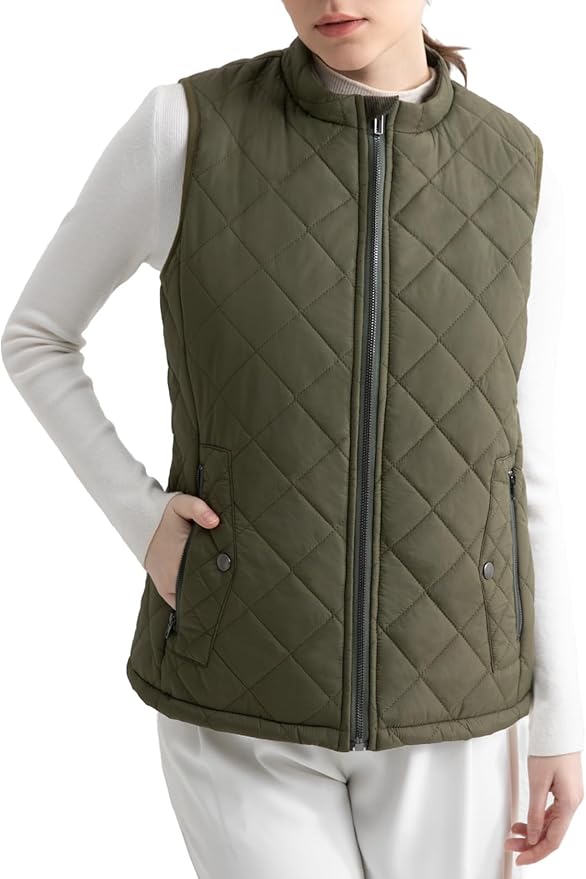 Women's Vest, Quilted Puffer Water-Resistant Zip With Pockets