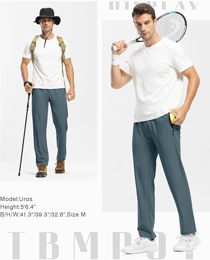 TBMPOY Men's Lightweight Hiking Travel Pants Breathable Athletic Fishing Active Joggers Zipper Pockets