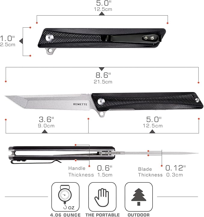 Pocket Knife GD22K, Flipper Open D2 Steel Tanto Folding knife with Durable G10 Handle,Men Women Everyday Carry EDC Knife,Sharp Camping Hiking Daily Work Knives