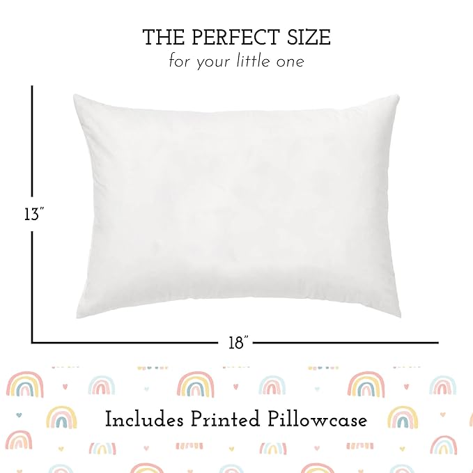 Little Sleepy Head Toddler Pillow with Pillowcase 13x18 - Kids Pillow for Sleeping - Toddler Pillow - Better Neck Support Ergonomic Pillow and Toddler Pillowcase - Best Pillows for Kids (Rainbows)