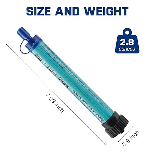Water Filter Straw Kit Outdoor Portable Personal Water Filter Straw Water Purifier Survival Gear and Equipment for Hiking Camping Travel and Emergency Blue