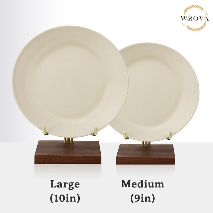 Wheat Straw Dinner Plates 9 Inch Unbreakable Set of 8 - Dishwasher & Microwave Safe Plastic Plates Reusable - Lightweight Plates for kitchen,camping,salad,appetizer - Beige