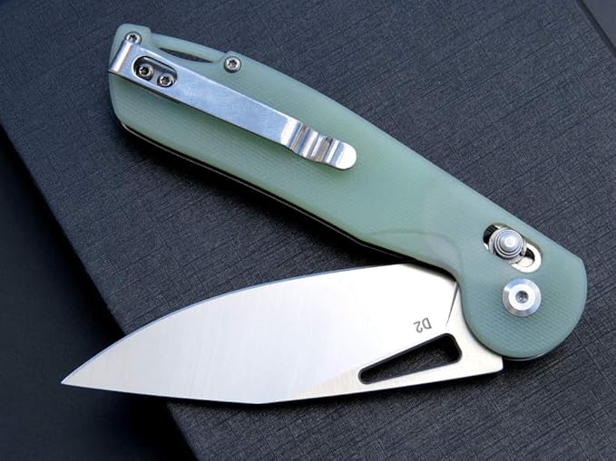 Eafengrow EF950 Folding Knife Pocket Knives D2 Steel Blade G10 Handle Ball Bearing with Pocket Clip Outdoor Camping Knifes(Jade)
