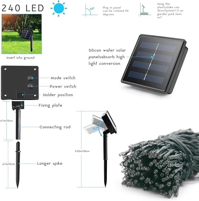 2 Pack Super-Long Solar String Lights Total 170Ft 480 LED 8 Modes Solar Powered Outdoor Waterproof Christmas Fairy Lights for Xmas Tree Garden Lawn Home Wedding Party Decor(Warm White)