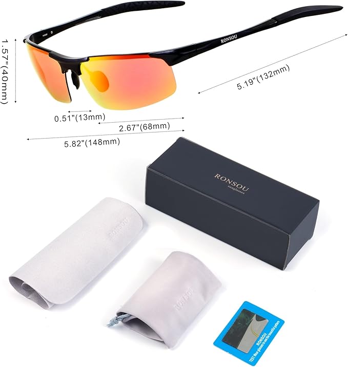RONSOU Mens Sunglasses Polarized Sport UV Protection Ultralight Al Mg Sunglasses for Men Fishing Driving Golf