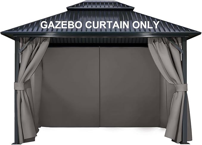 COWVIE 4-Panel 10' x 12' Gazebo Replacement Curtains, Patio Privacy Sidewalls with Double Zipper, Replacement for Outdoor Gazebo Canopy (Curtain Only)
