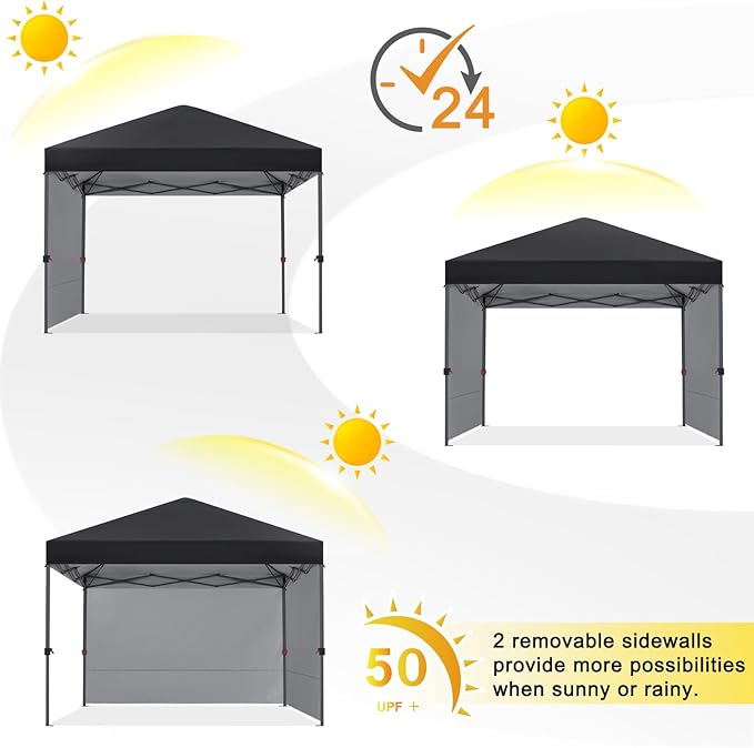 COOSHADE Pop Up Canopy Tent 10x10 with 2 Sidewalls, Outdoor Shade Instant Canopy Tents(Black)