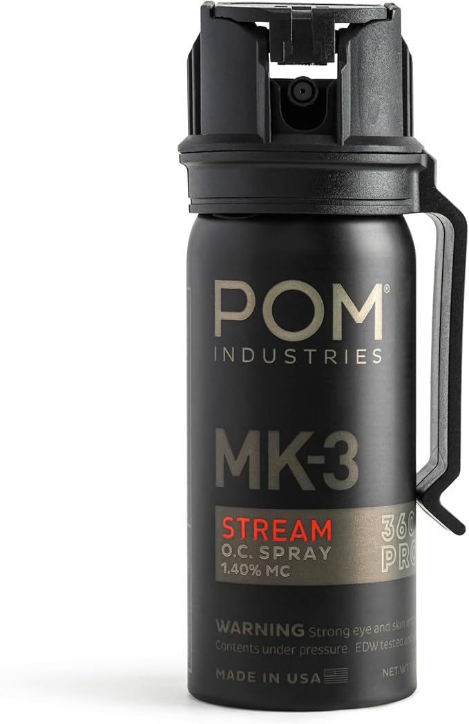 POM MK3 Pepper Spray, Belt Clip Model, Maximum Police Strength OC with UV Marking Dye, Quick Flip Top Safety, 360° Performance at Any Angle, Powerful Accurate Stream, 18 ft Range, 1.8 fl oz