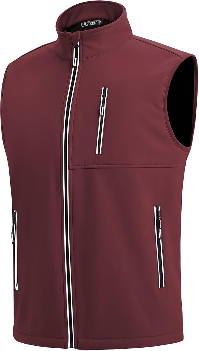 WULFUL Men's Windproof Lightweight Golf Vest Outerwear with Pockets, Softshell Sleeveless Jacket for Travel Hiking Running