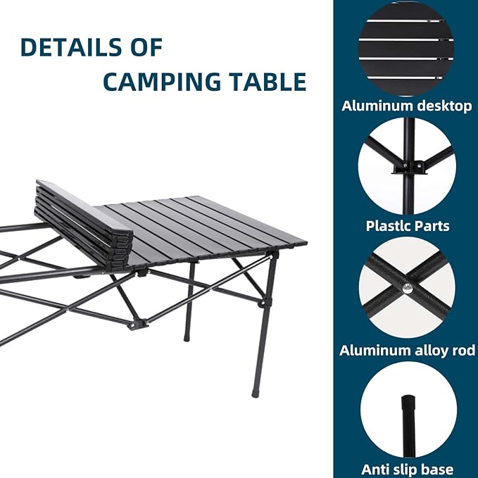 Folding Camping Table, Portable Beach Table,with Portable Bag,Suitable for Indoor, Outdoor, Camping, Backyard, Party, Patio, The Black Camping Table at The Beach