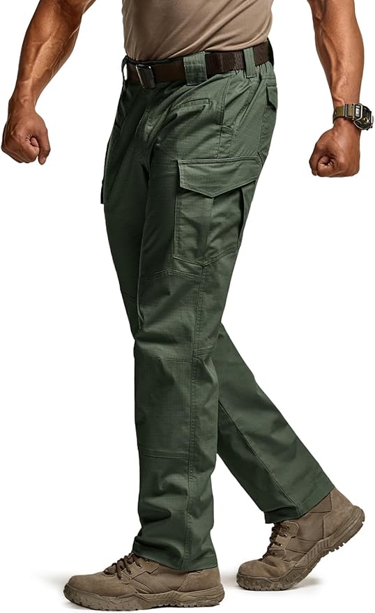 CQR Men's Flex Ripstop Tactical Pants, Water Resistant Stretch Cargo Pants, Lightweight EDC Hiking Work Pants