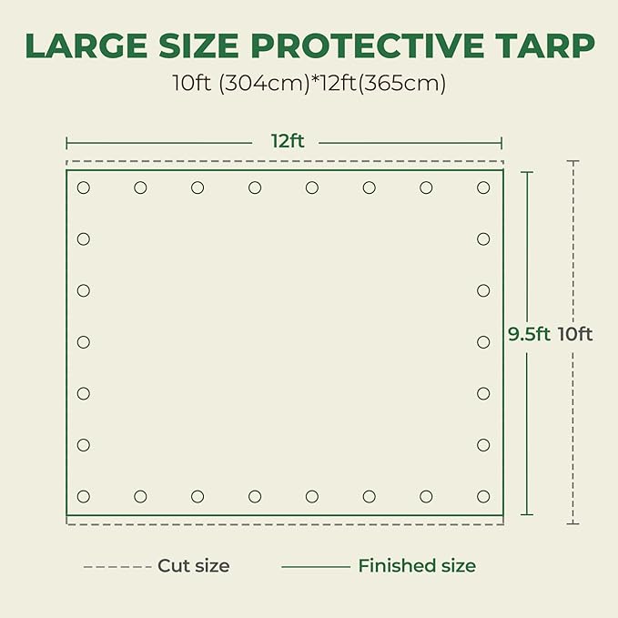 HIRALIY 14 Mil Tarp Waterproof 10x12 Feet, Thick Heavy Duty Tarp with Reinforced Grommets for Firewood, Roof, Camping, Patio, Pool, Boat, Dump Trailer