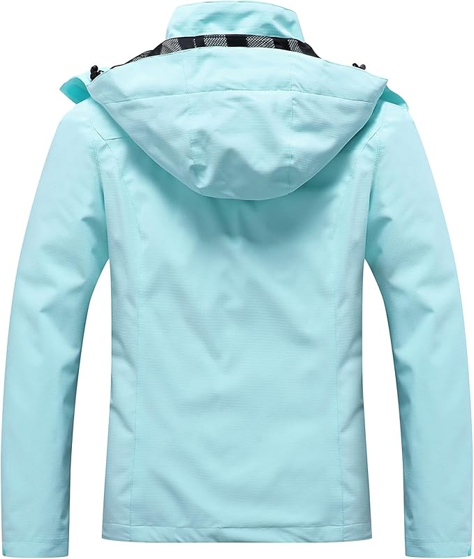 Women's Waterproof Raincoat Lightweight Rain Jacket Detachable Hood Travel Outdoor