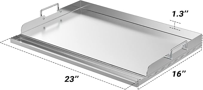Skyflame Universal Stainless Steel Griddle Plate with Even Heating Bracing for BBQ Charcoal/Gas Grills, 23" x 16" Rectangular Hibachi Flat Top Griddle for Indoor/Outdoor Cooking